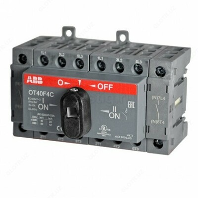 Реверсивный рубильник OT40F4C до 40A 4х-полюсный для установки на DIN-рейку или монтажную плату (с резерв. ручкой)