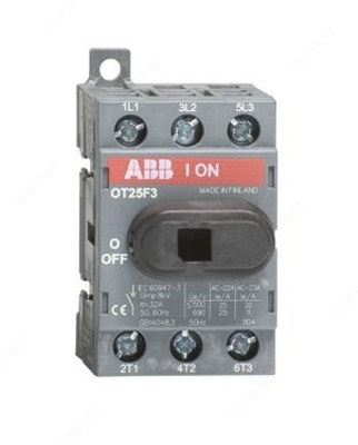 Рубильник OT25F3 до 25А 3х-полюсный для установки на DIN-рейку или монтажную плату (с резерв. ручкой)