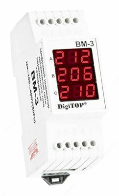 Вольтметр цифровой ВМ-1 однофазный 220В переменного тока на din-рейку DigiTop
